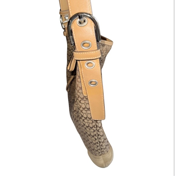 COACH Signature Monogram Logo Rectangle Crossbody Bag 12x13 Tan Brown Y2K - Picture 3 of 16